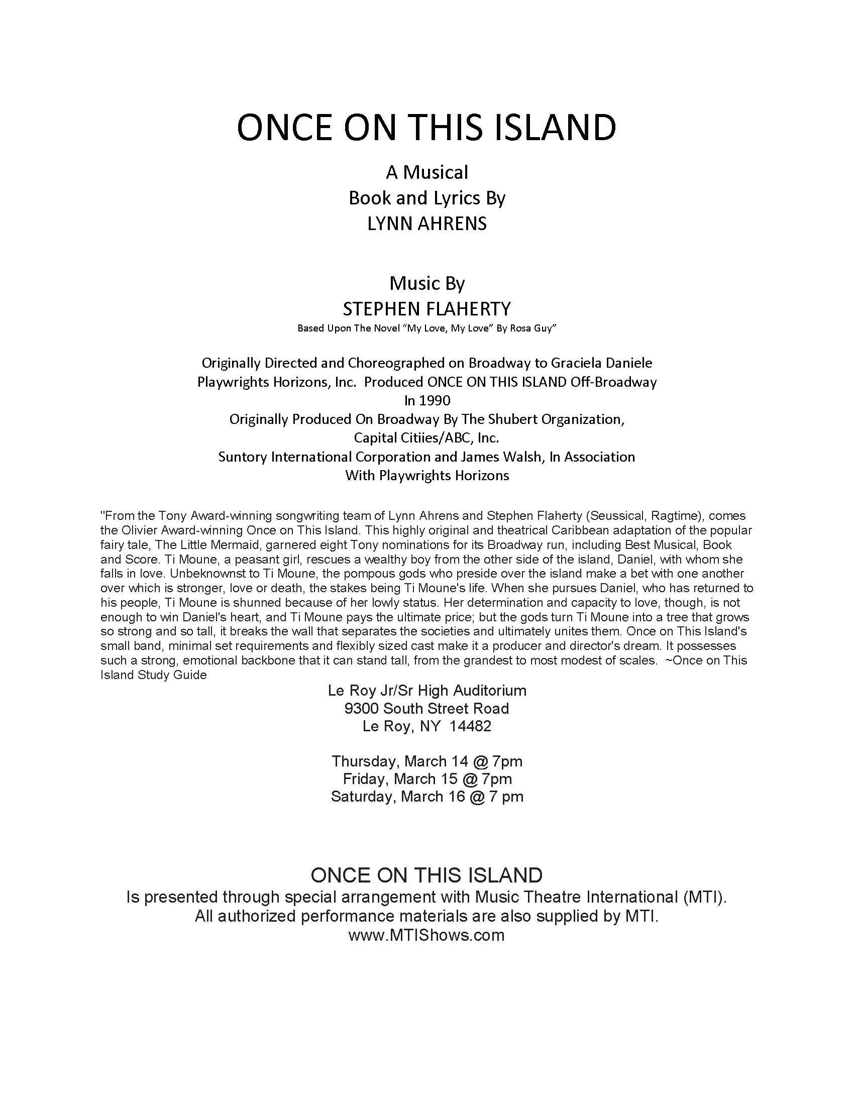 Billing Info for Musical Once on this Island